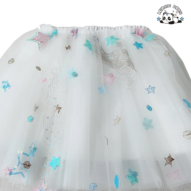LEZONKIDS - Customizable Mesh Star Print Girls Dress Sweet Style Breathable Feature Bow Decoration Children's Skirt
